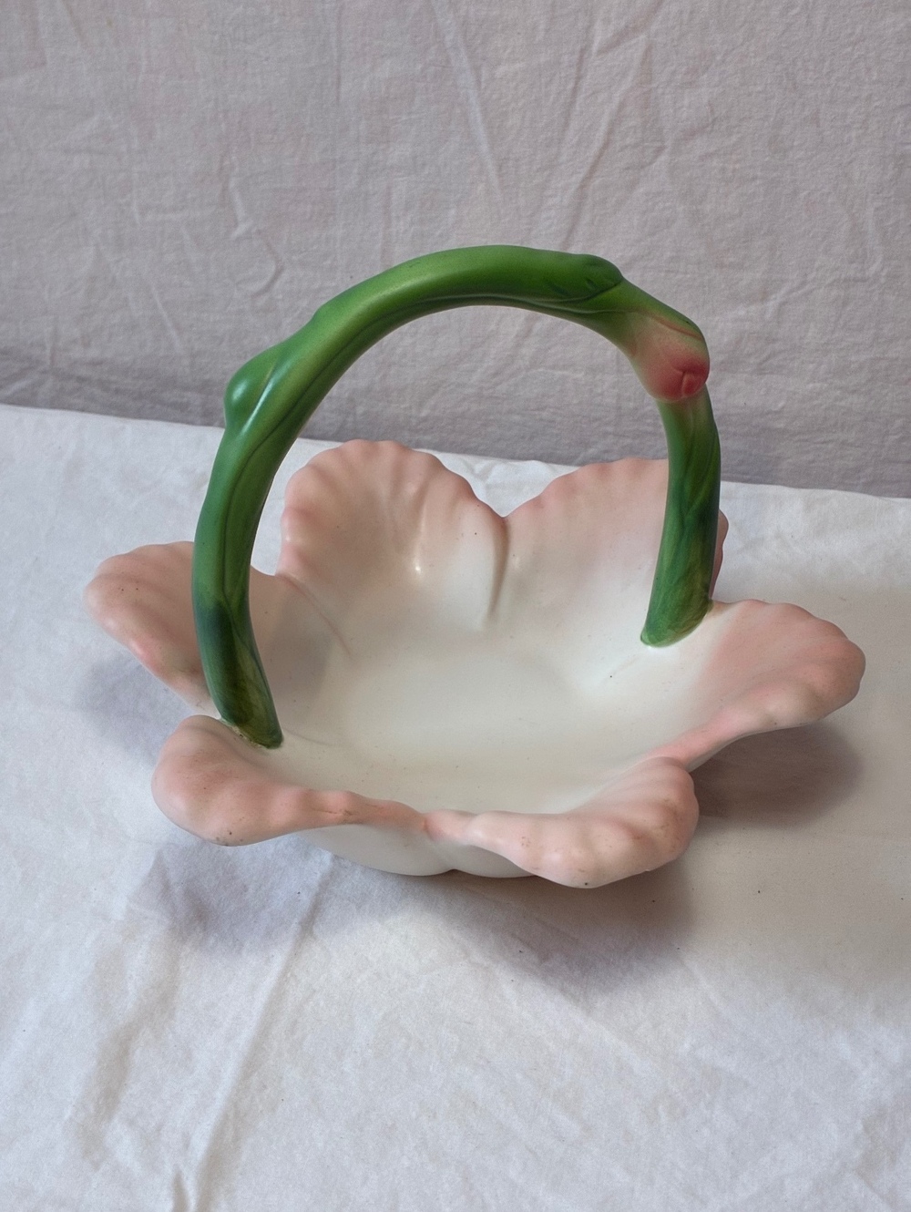 Vintage Ceramic Flower Basket with stem handle